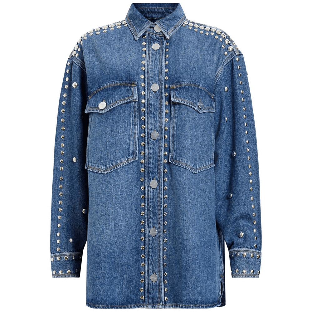 AllSaints Alba Studded Oversized Denim Shirt